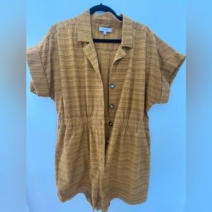Madewell Mustard Seersucker Camp Romper